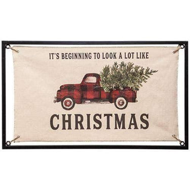 Christmas Buffalo Check Truck Fabric Sign - The Fox Decor